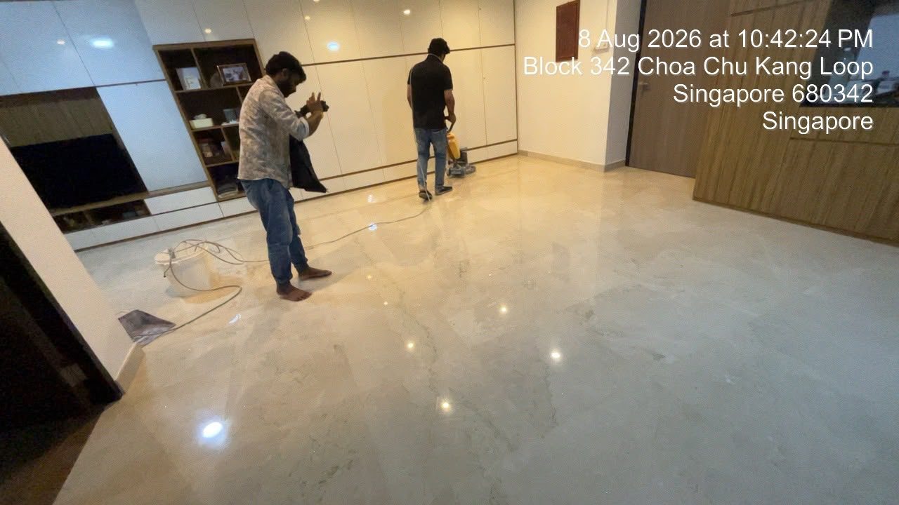 Diamond grinding machine in use on a marble floor, Choa Chu Kang Loop