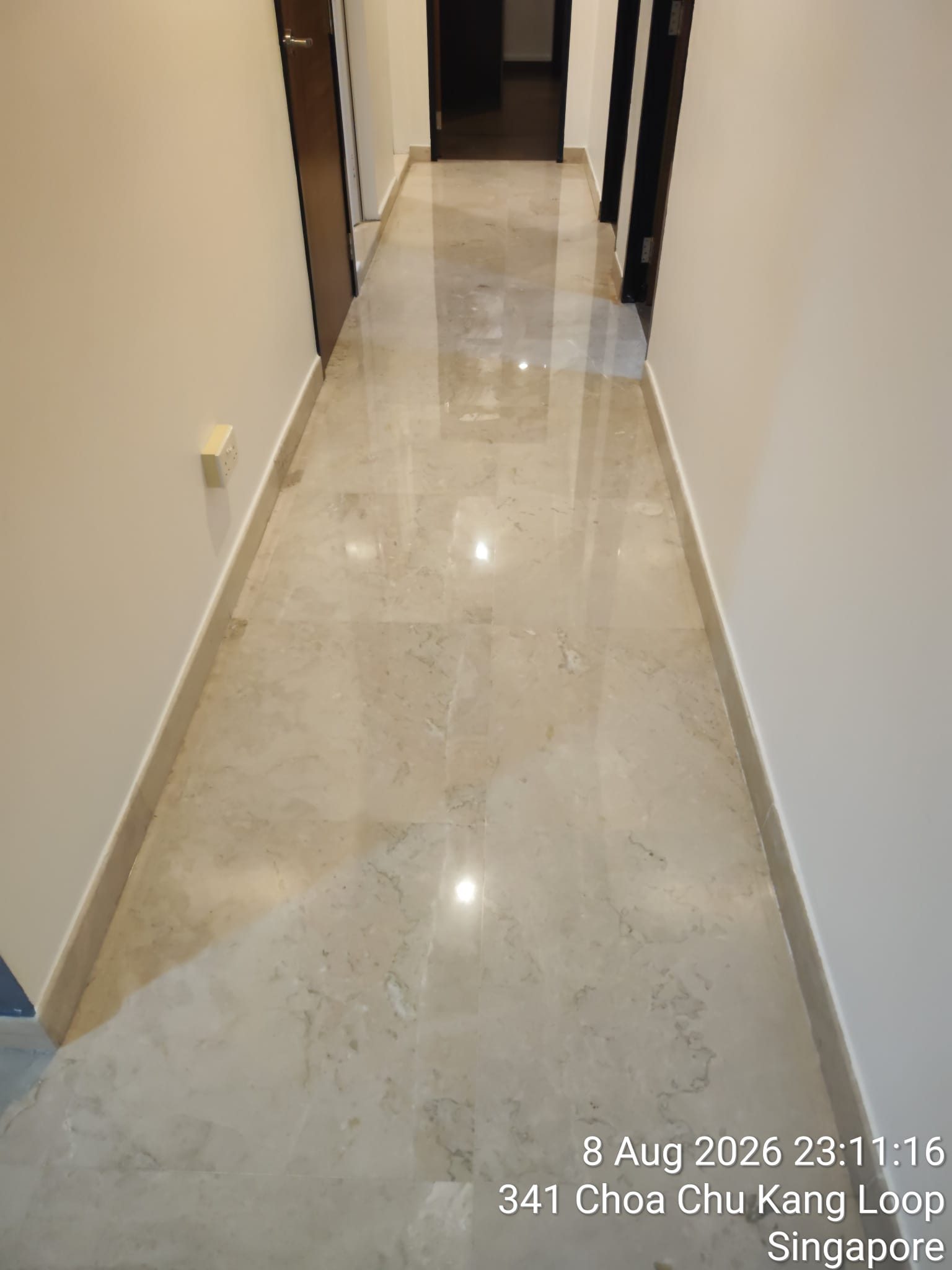 Freshly polished and sealed marble floor, Choa Chu Kang Loop, Singapore