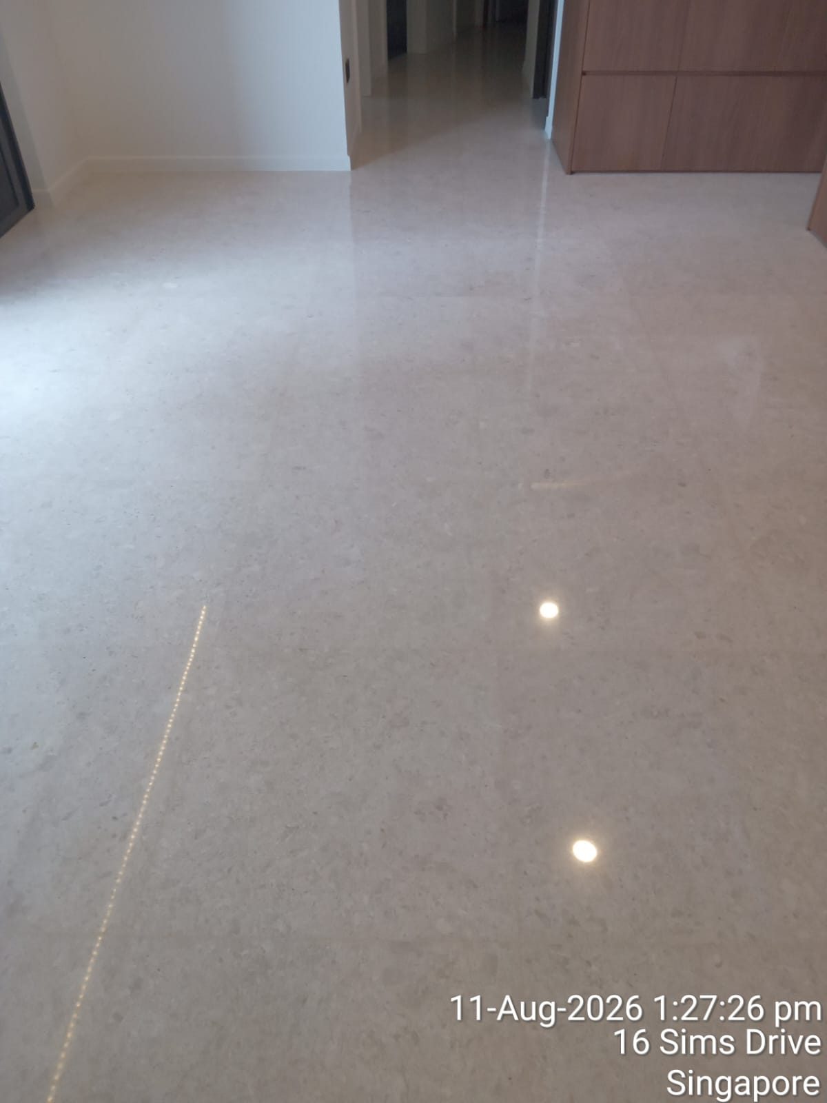 Polished marble hallway, Sims Drive, Singapore
