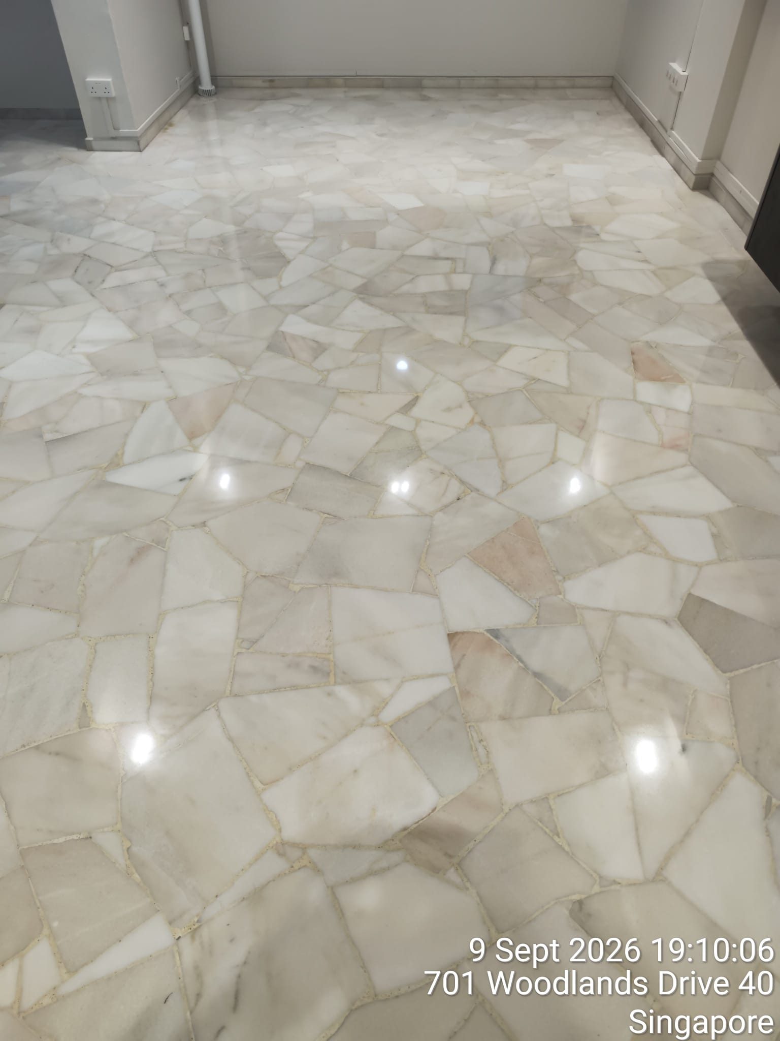 Polished marble living room floor, Woodlands Drive, Singapore